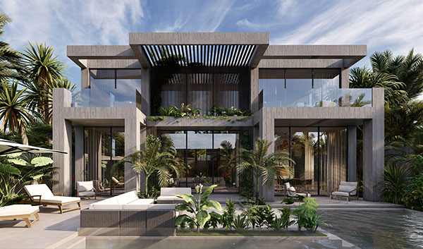 exposed concrete villa in bali